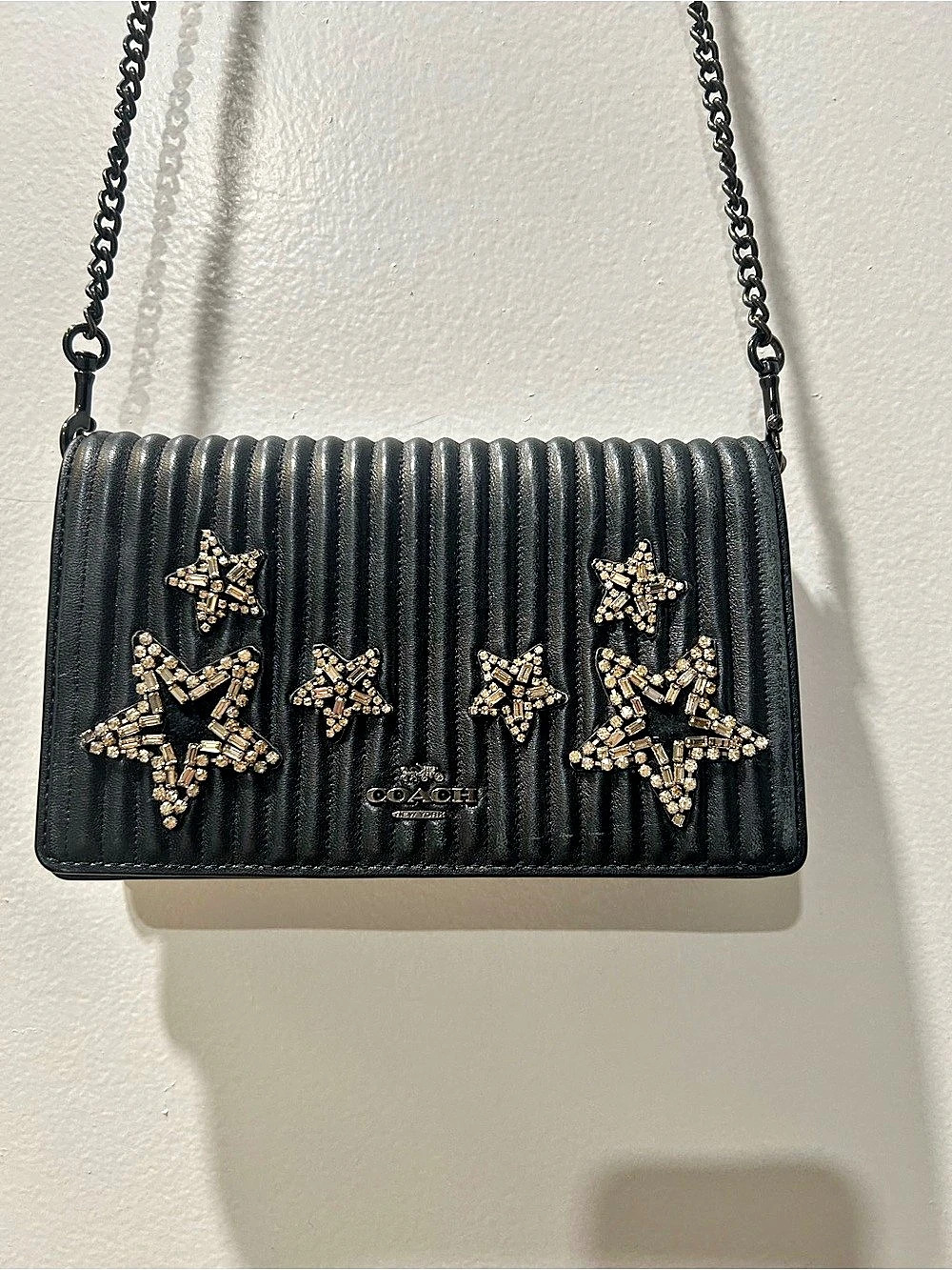 Coach Black Quilted Leather Rhinestone Star Wallet on Chain - 91871